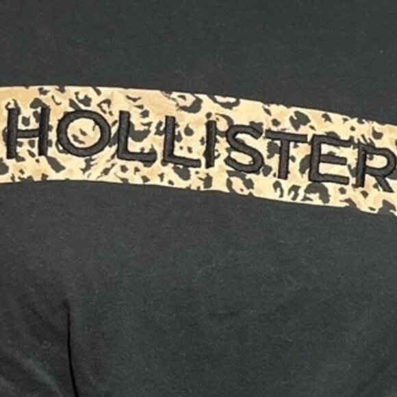 HOLLISTER Black Women's Crop Baby Tee Shirt Top Size Large Leopard Print Cotton - Picture 4 of 8